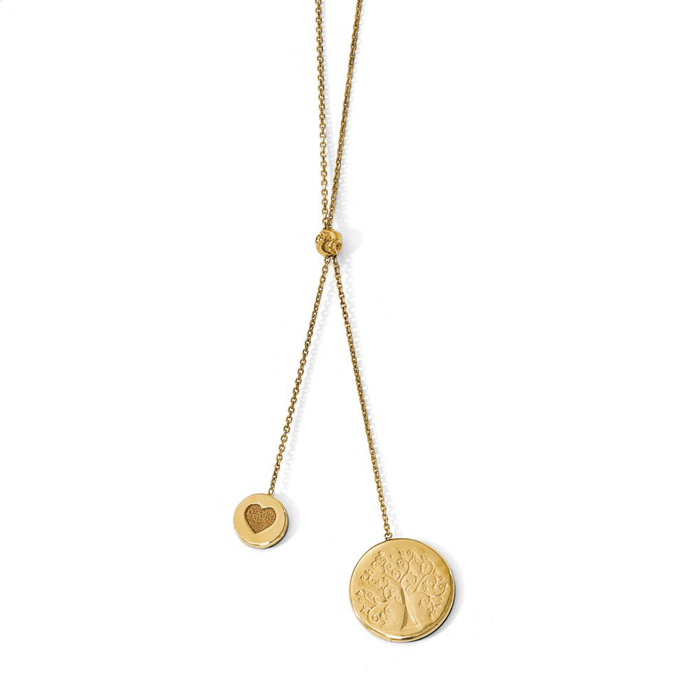 14k Yellow Gold Heart Family Tree Lariat Adjustable Necklace