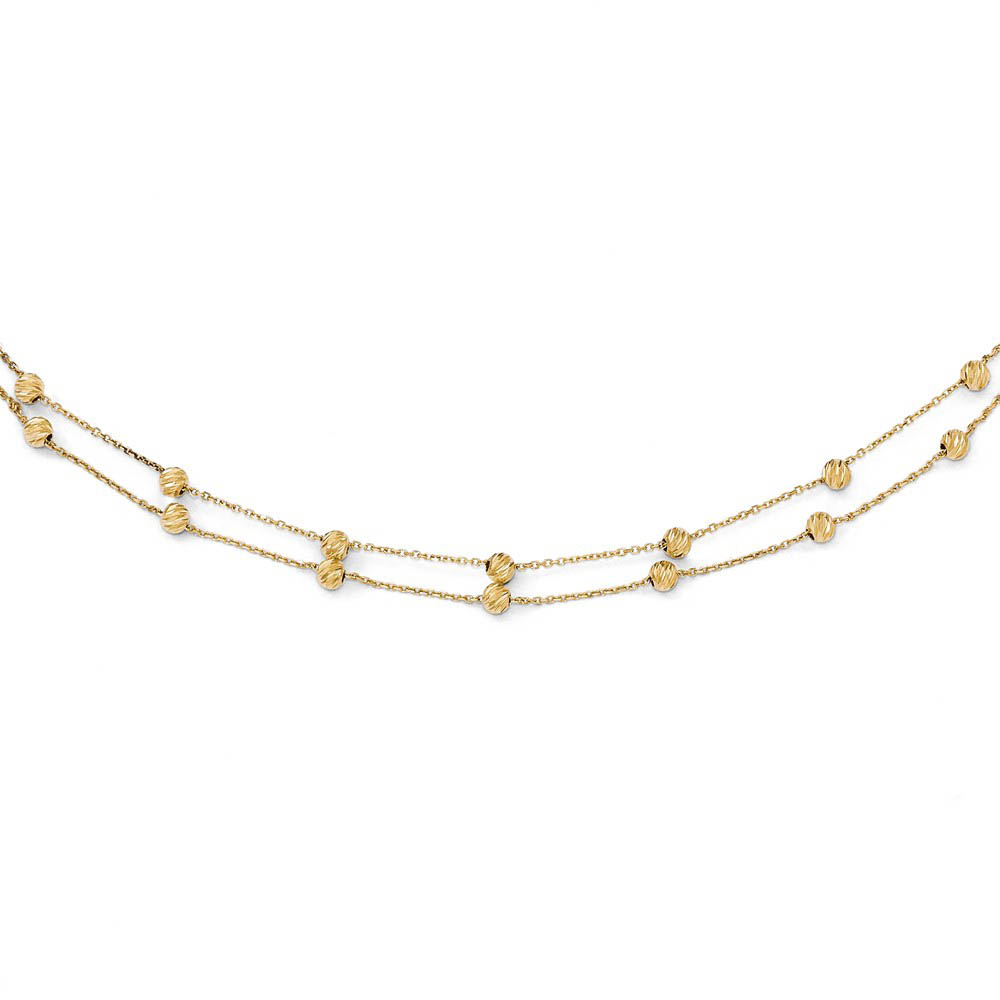 14k Yellow Gold Diamond-Cut Beaded Half Double Strand 17 Inch Necklace