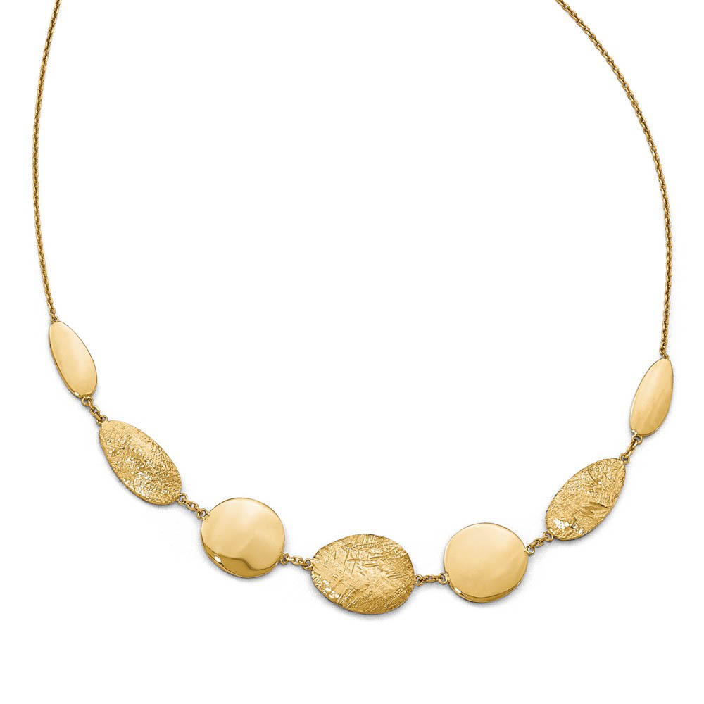 14k Yellow Gold Polished Diamond-Cut Disc Station Necklace, Inch