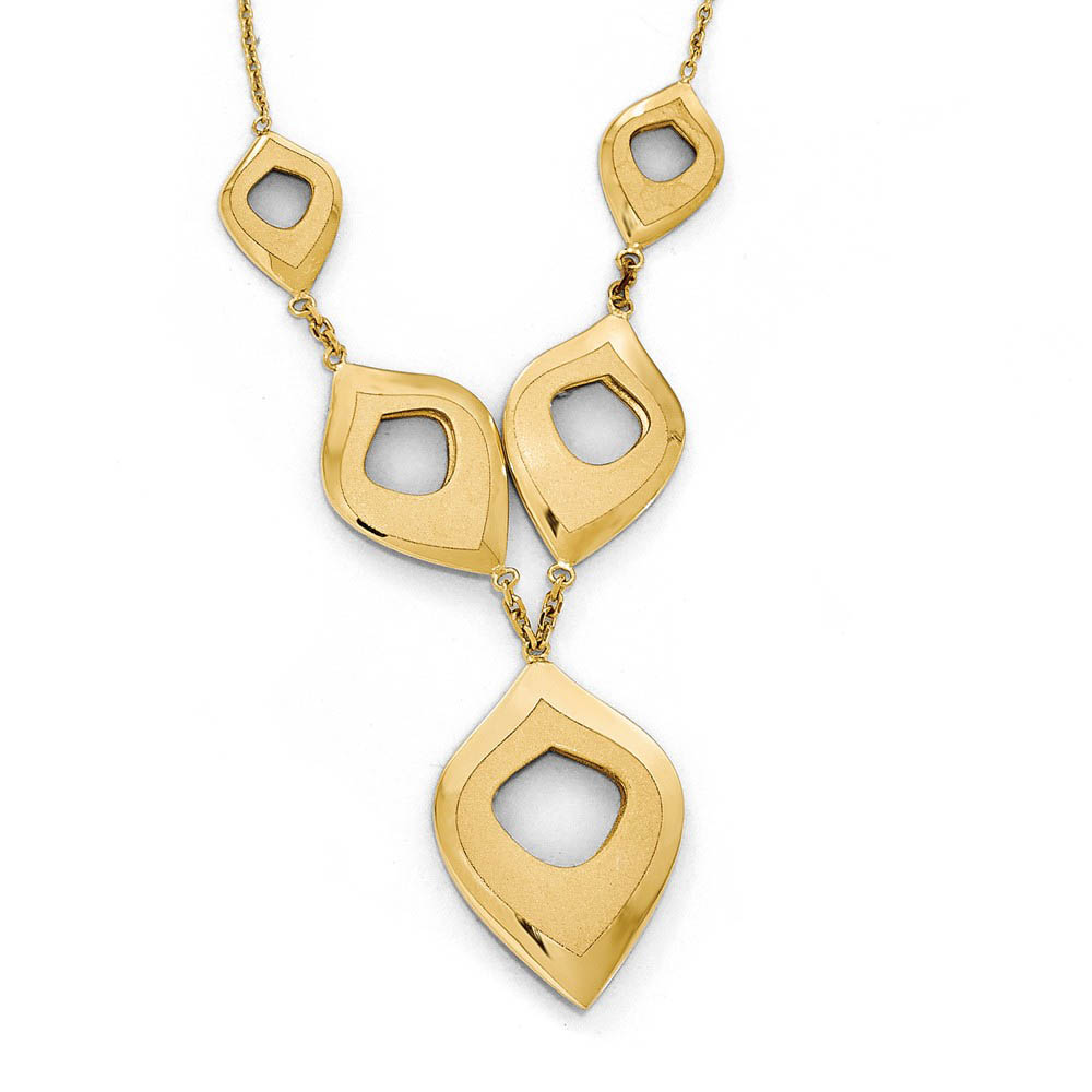 14k Yellow Gold Polished and Brushed Y-Drop Necklace, Inch