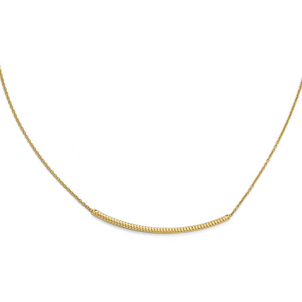 14k Gold Polished & Textured Reversible Curved Bar Necklace