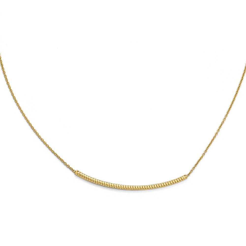 14k Gold Polished &amp; Textured Reversible Curved Bar Necklace, 16-18 in