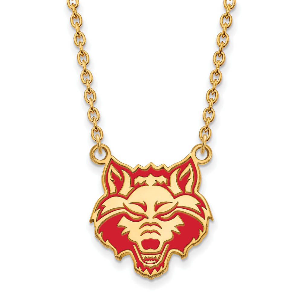 14k Gold Plated Silver Arkansas State Enamel Lg. Pendant Necklace