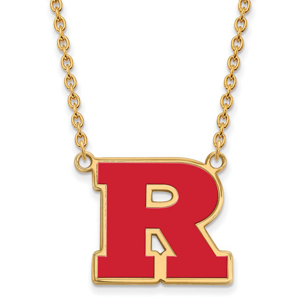 14k Gold Plated Silver Rutgers Enamel 'R' Pendant Necklace