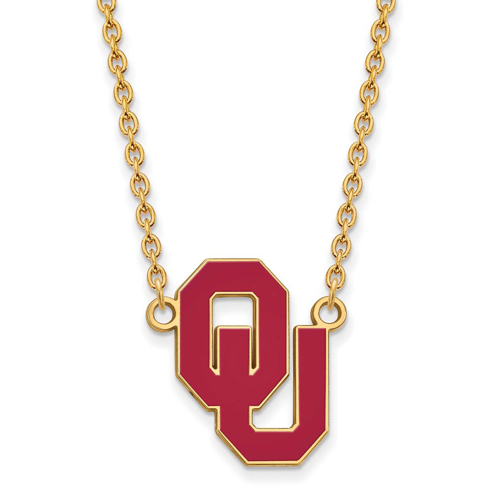 14k Gold Plated Silver Oklahoma OU Enamel Pendant Necklace