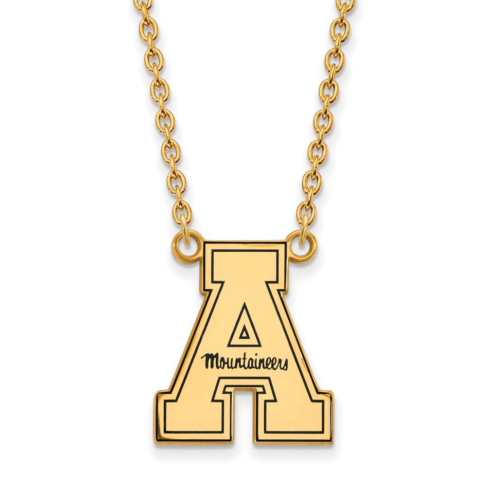 14k Gold Plate Silver Appalachian St. Enamel Lg. Pendant Necklace