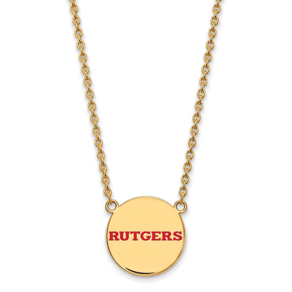 14k Gold Plated Silver Rutgers Enamel Disc Necklace