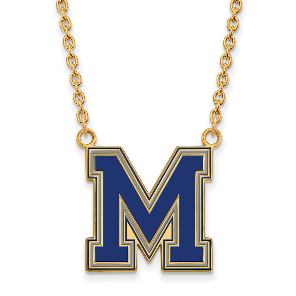 14k Gold Plated Silver U of Memphis Large Enamel 'M' Necklace