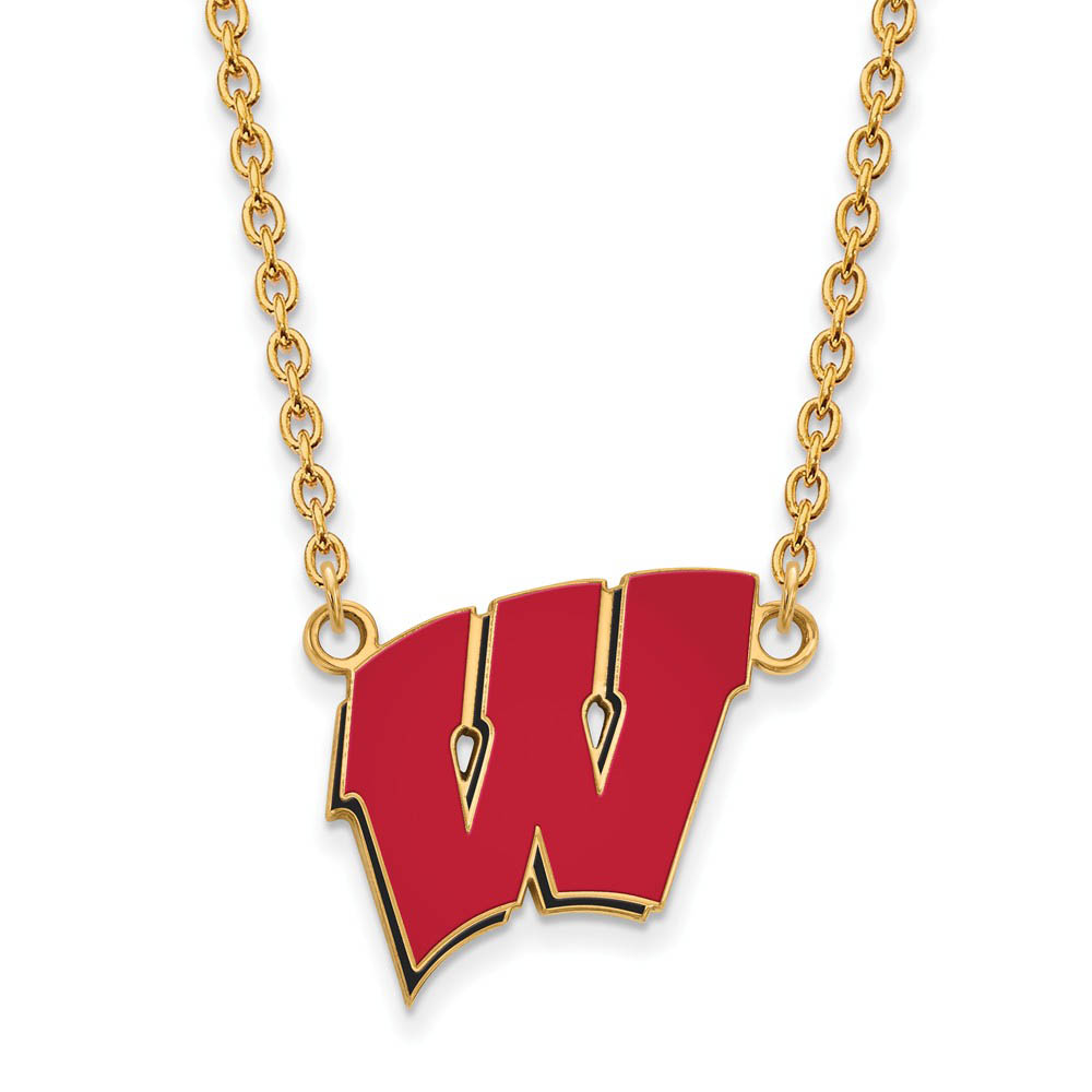 14k Gold Plated Silver U of Wisconsin LG Enamel 'W' Pendant Necklace