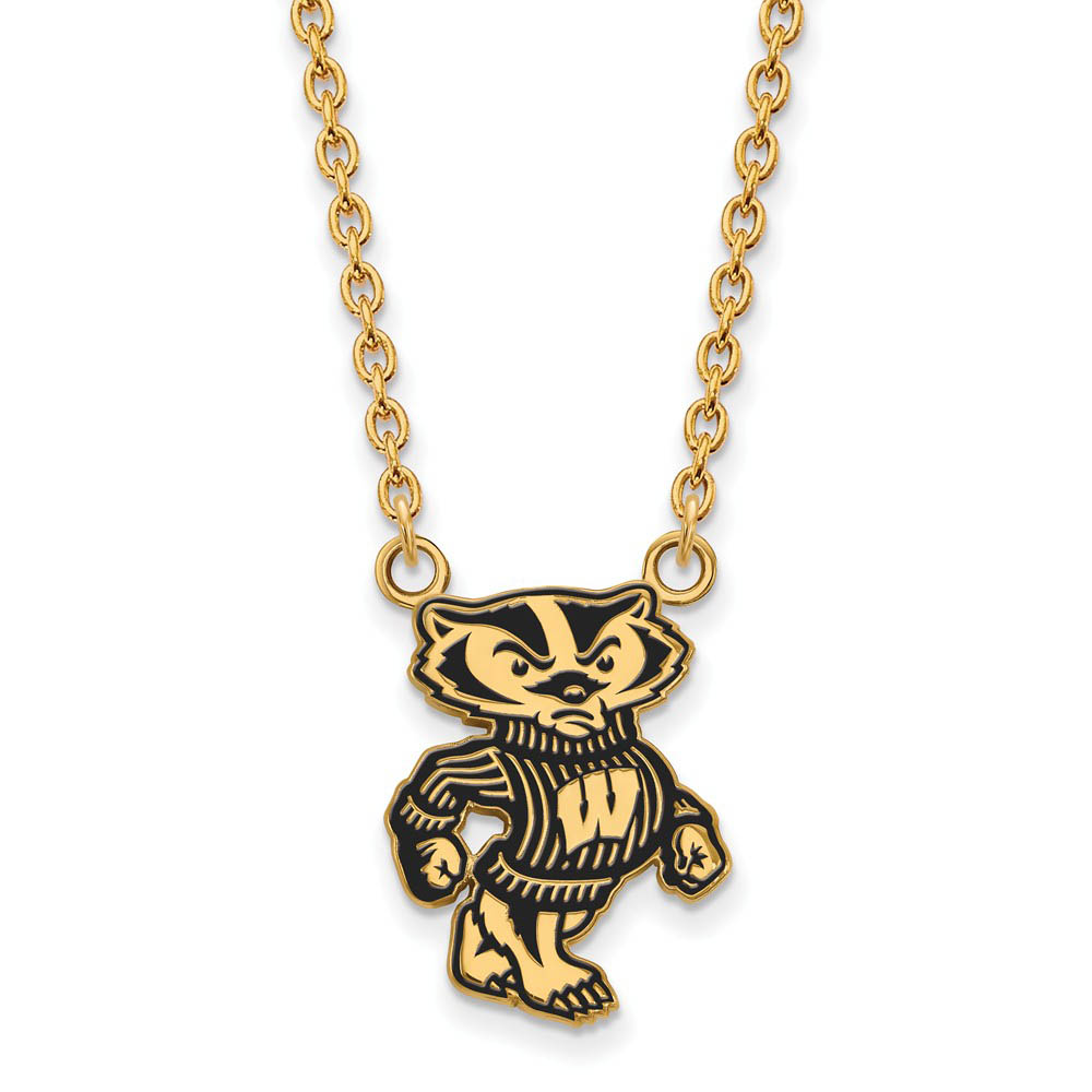 14k Gold Plated Silver U of Wisconsin Enamel Logo Necklace