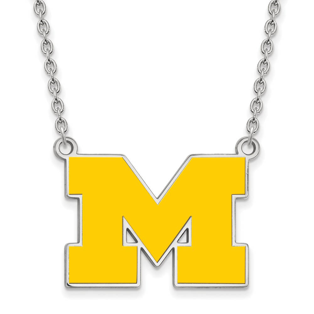 Sterling Silver U of Michigan Large Yellow Enameled 'M' Necklace