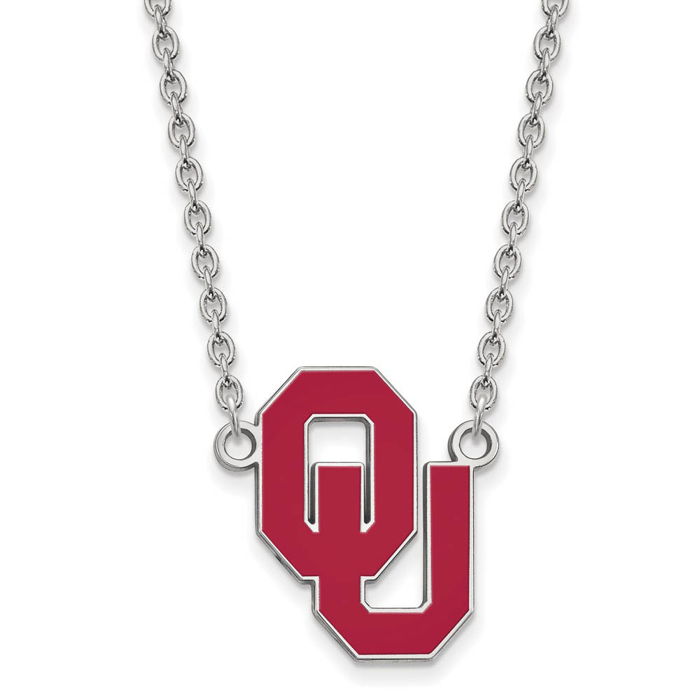 Sterling Silver Oklahoma OU Enamel Pendant Necklace