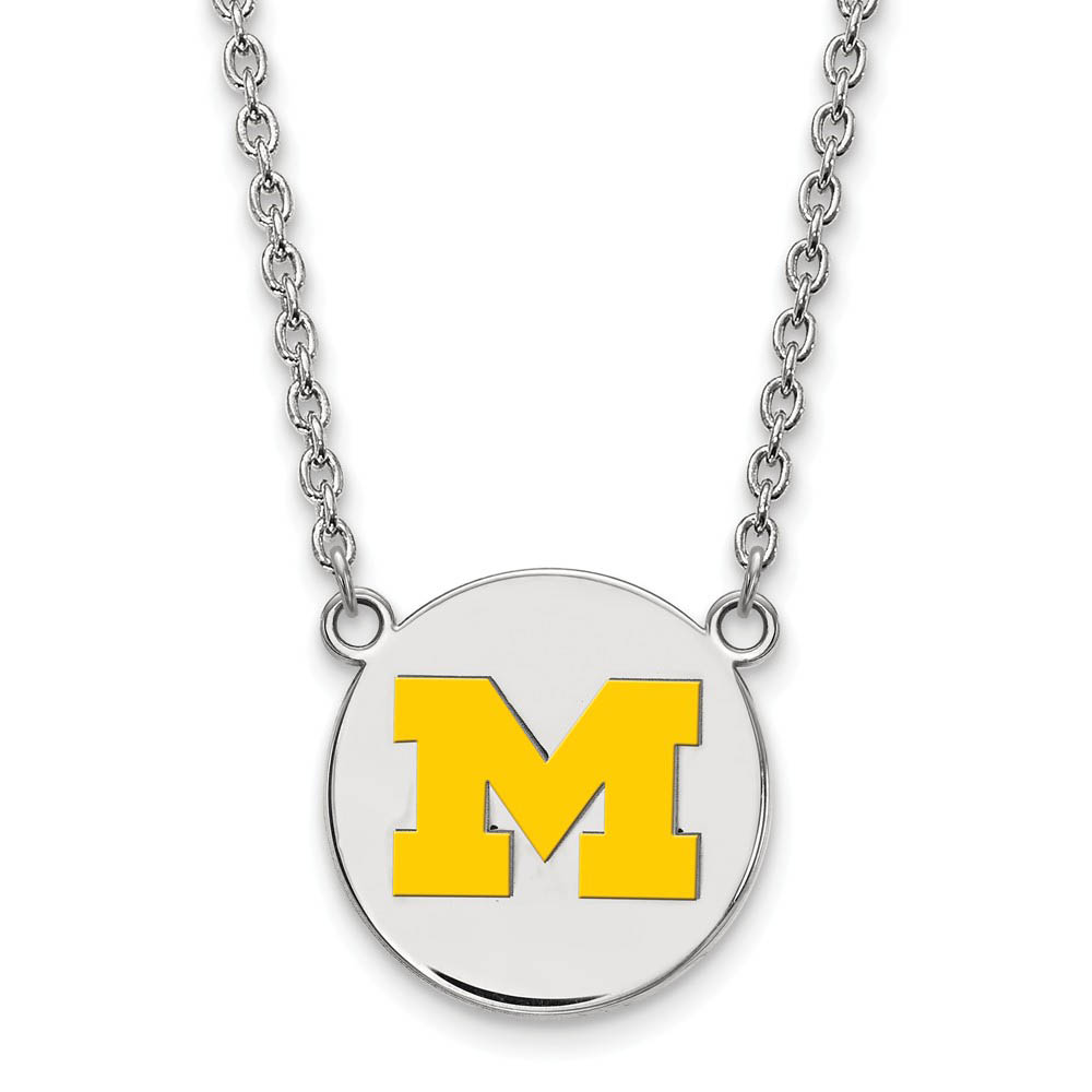 Sterling Silver U of Michigan Large Yellow Enamel 'M' Disc Necklace