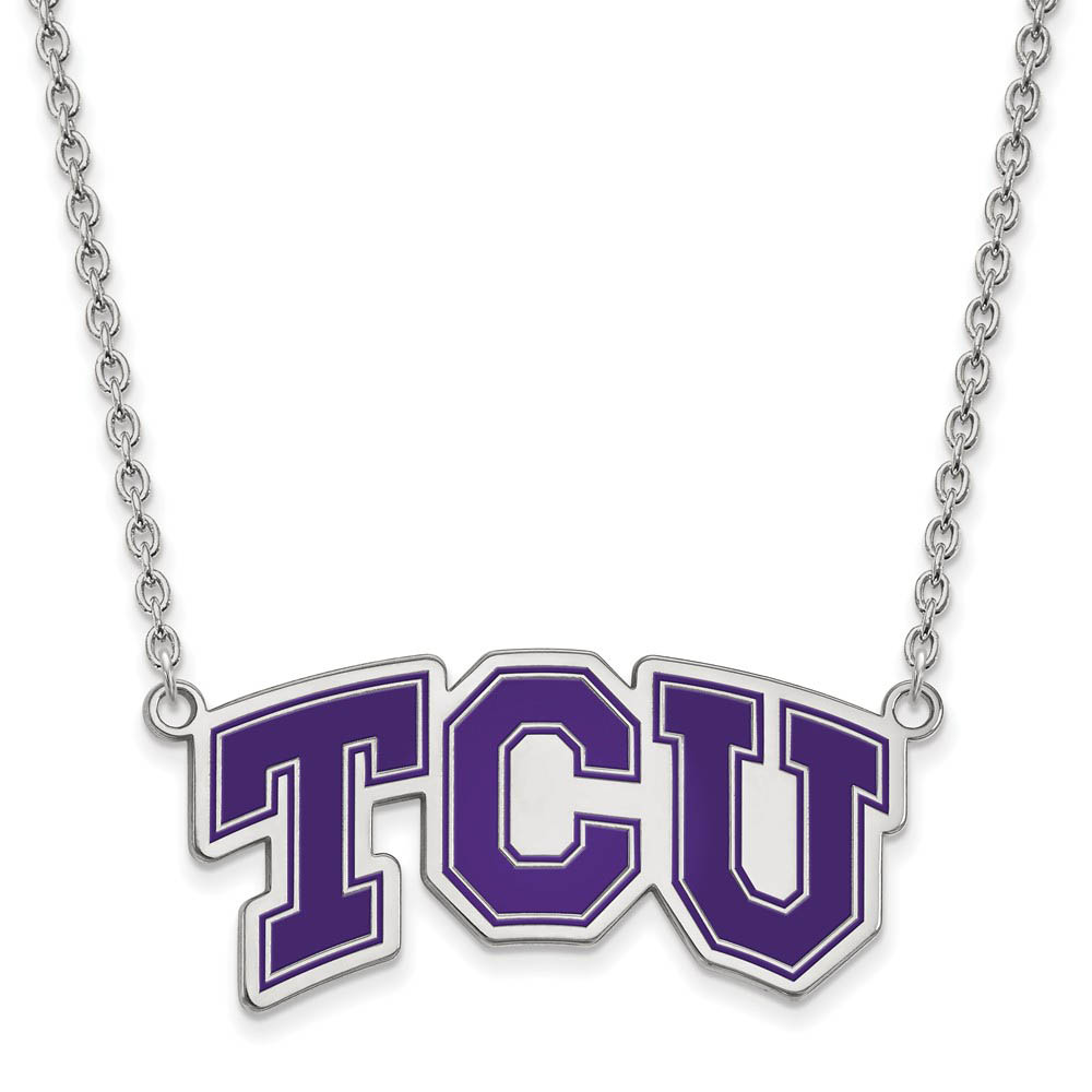 Sterling Silver Texas Christian U Enamel Pendant Necklace