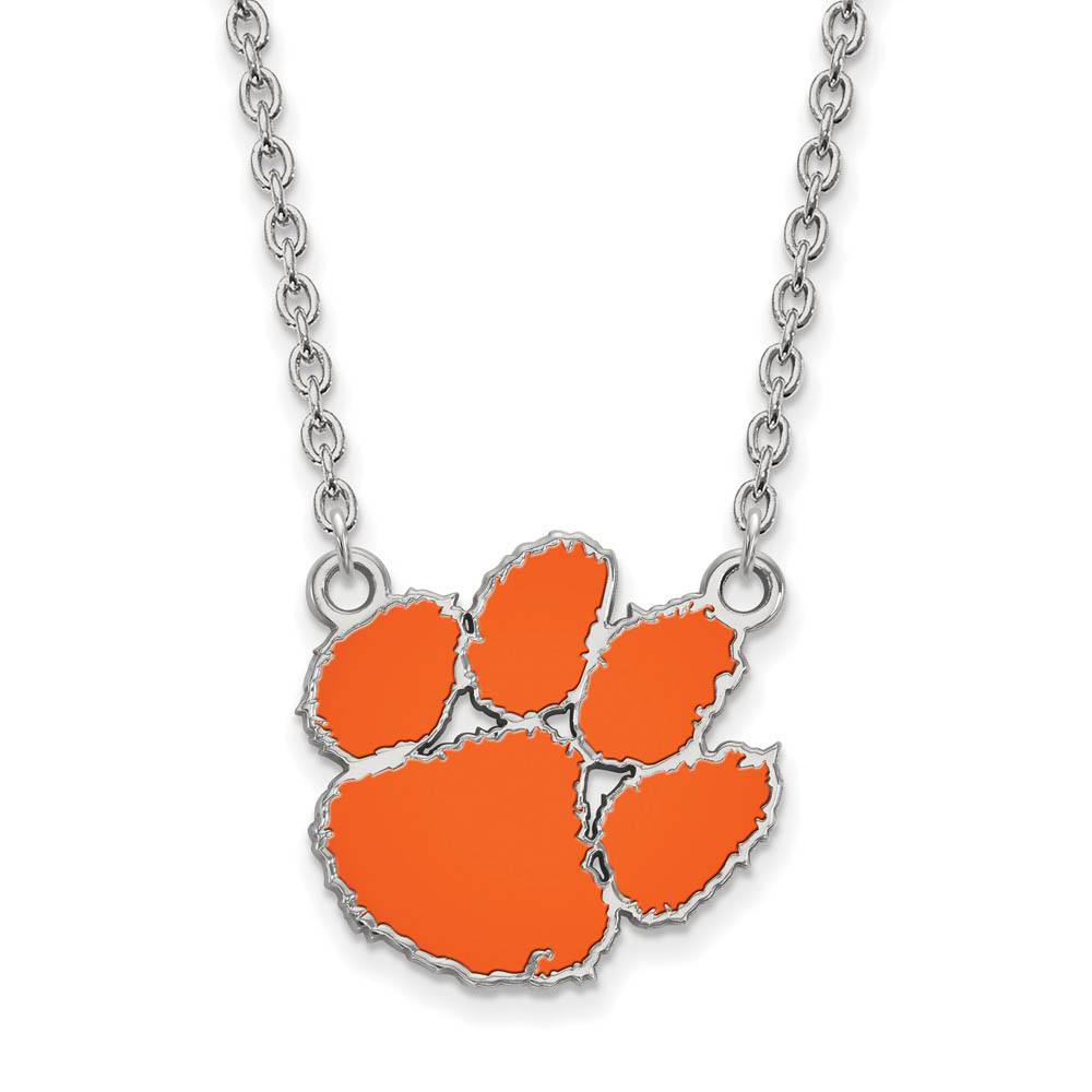 Sterling Silver Clemson U Enamel Logo Pendant Necklace