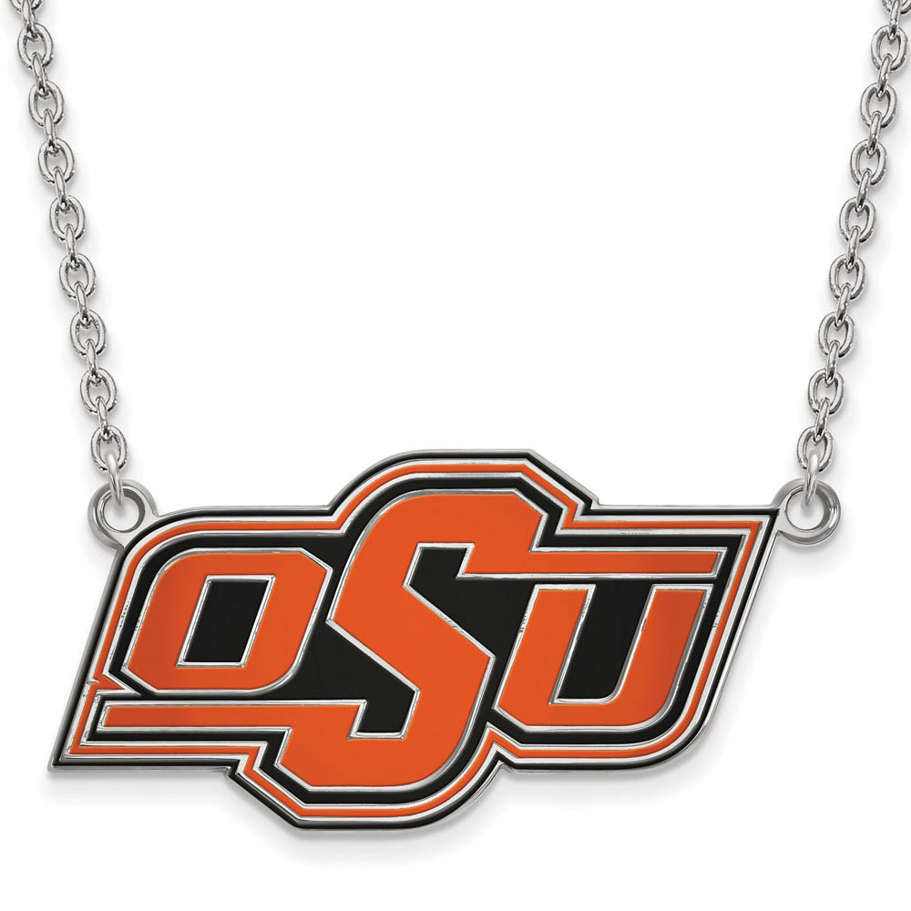 Sterling Silver Oklahoma State OSU Enamel Pendant Necklace