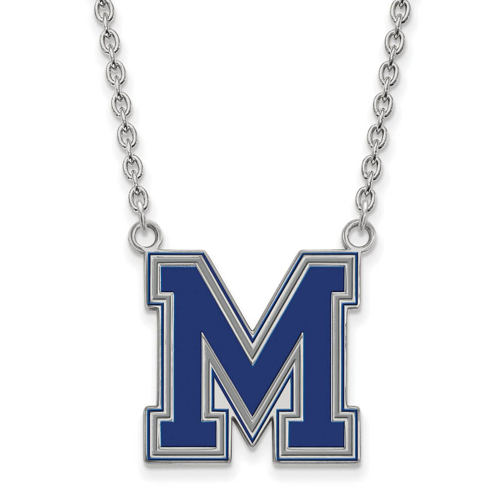 Sterling Silver U of Memphis Large Enamel 'M' Necklace