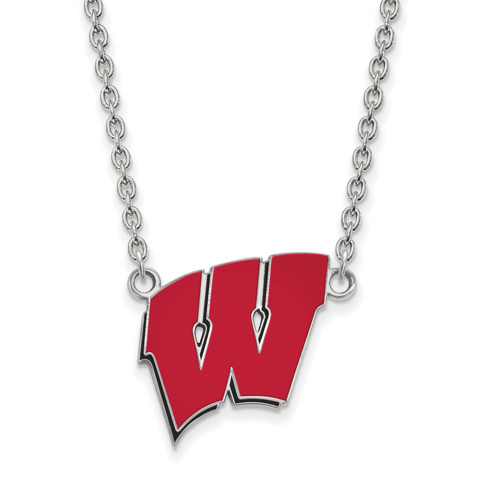 Sterling Silver U of Wisconsin Enamel 'W' Pendant Necklace
