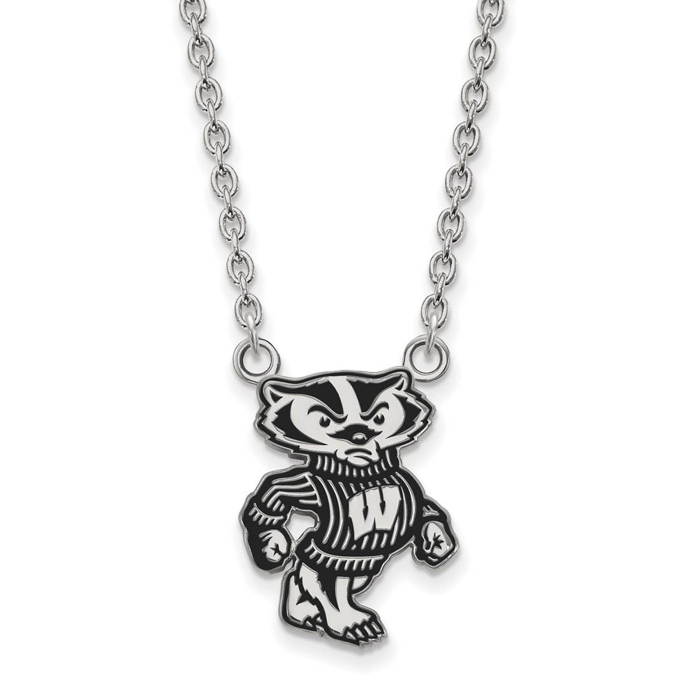 Sterling Silver U of Wisconsin Enamel Logo Necklace