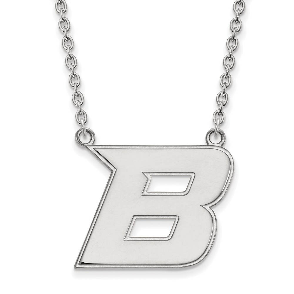 10k White Gold Boise State Initial B Pendant Necklace, 18 Inch