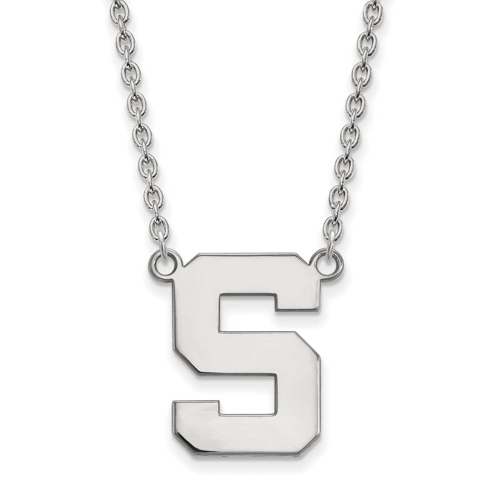 10k White Gold Michigan State Large Initial Pendant Necklace