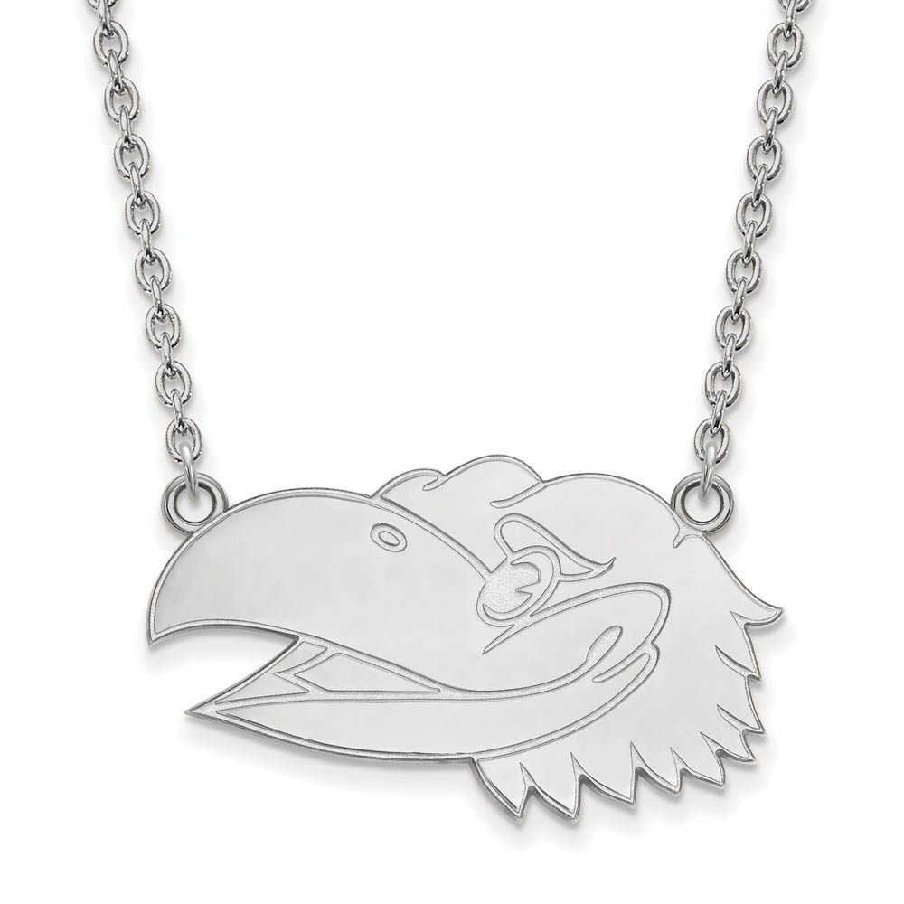 10k White Gold U of Kansas Lg Jayhawk Pendant Necklace