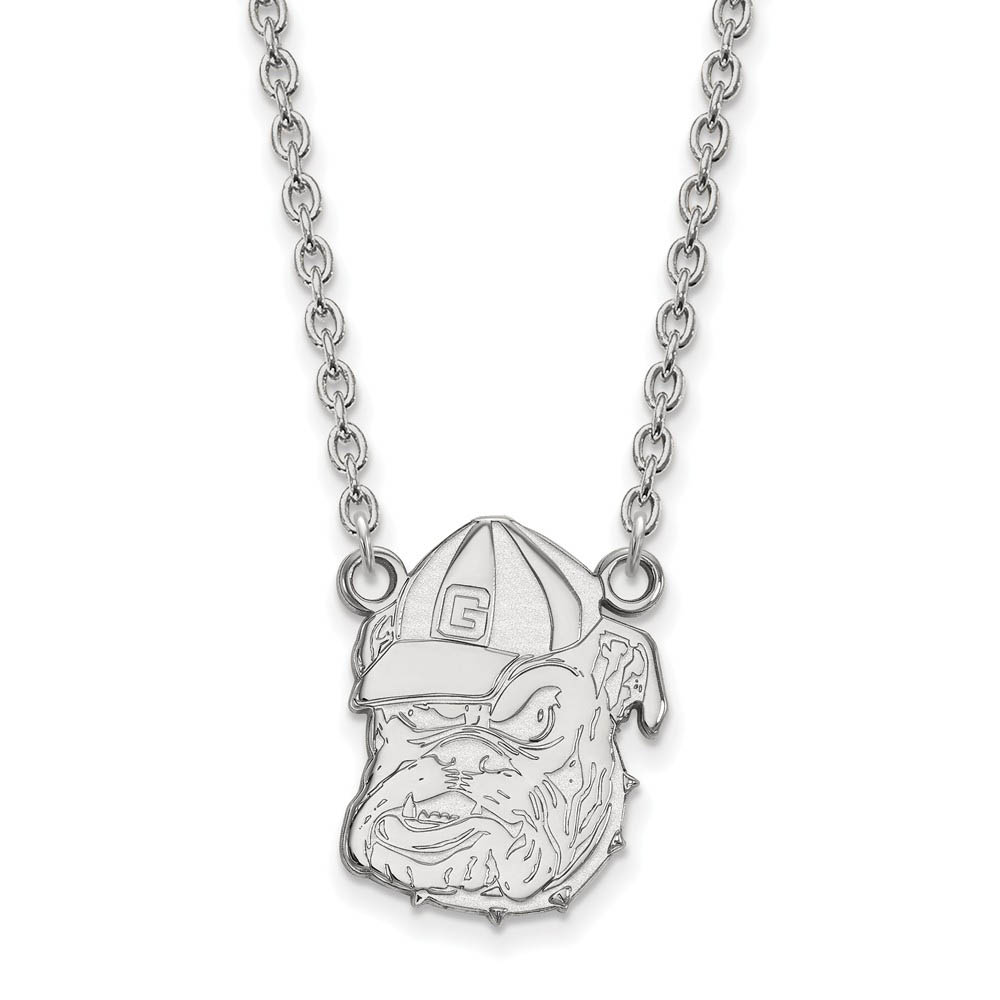 10k White Gold U of Georgia Bulldog Pendant Necklace
