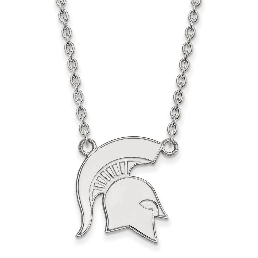 10k White Gold Michigan State Pendant Necklace