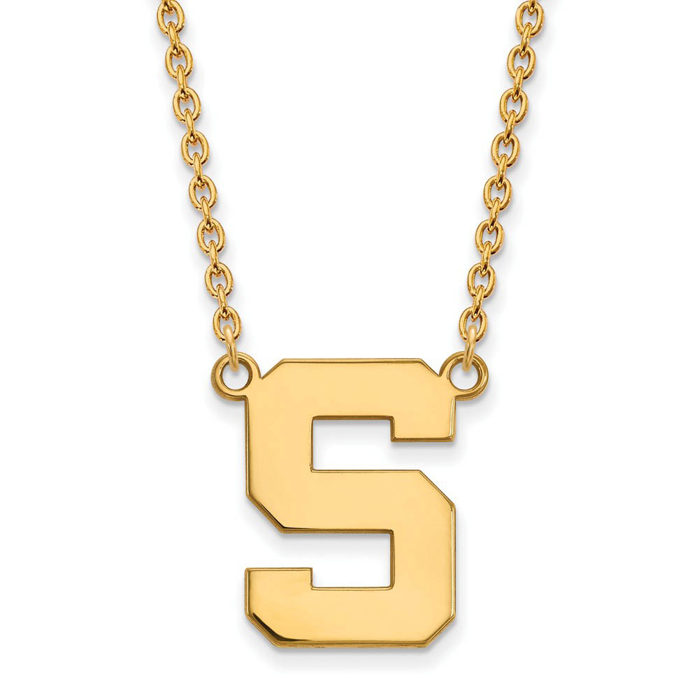 10k Yellow Gold Michigan State Large Initial Pendant Necklace