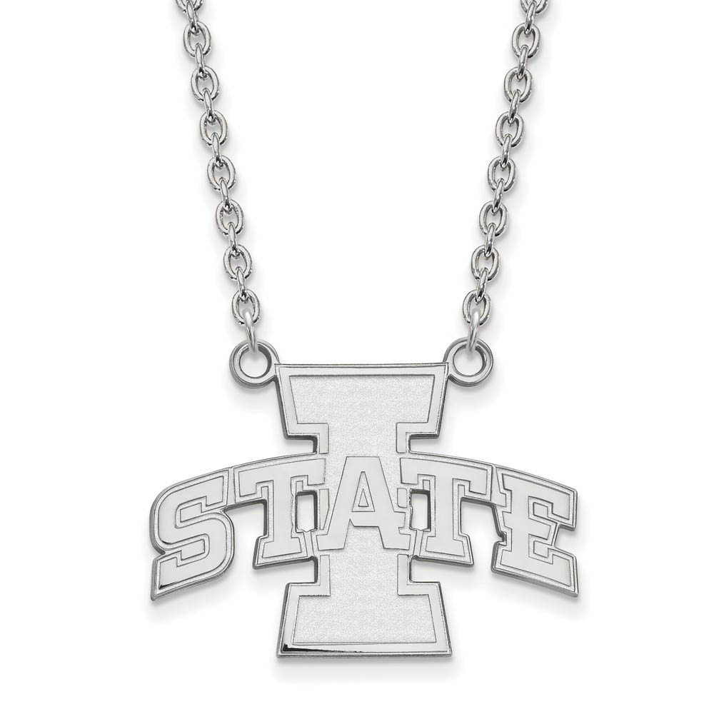 14k White Gold Iowa State I State Pendant Necklace