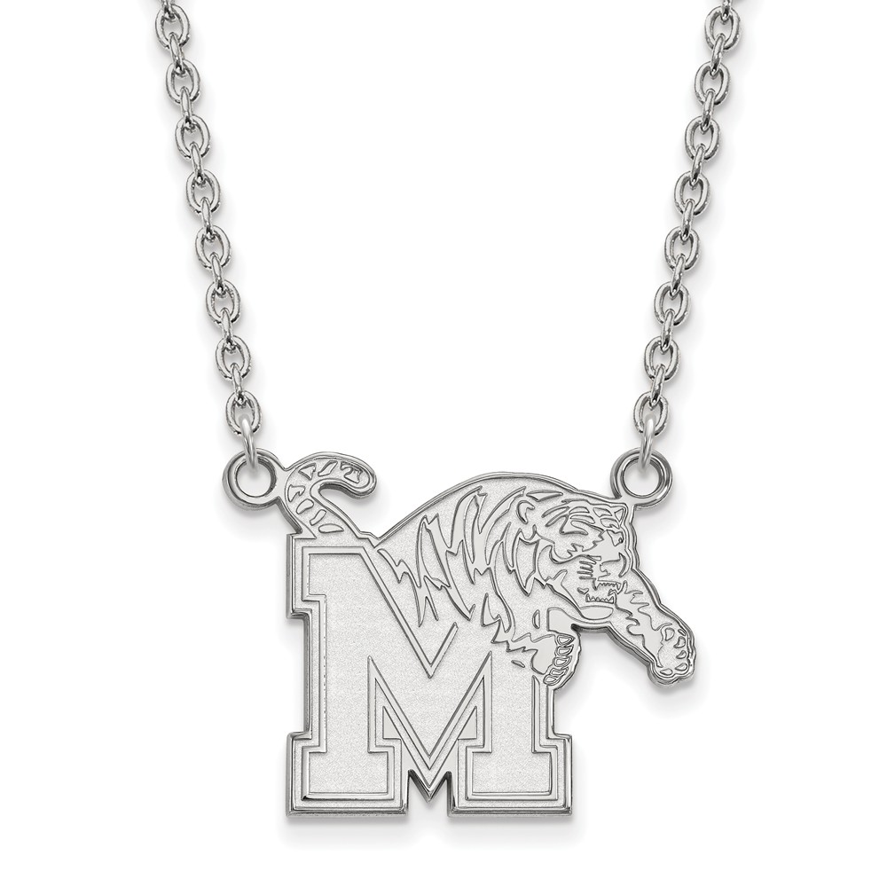 14k White Gold U of Memphis Large Tiger Pendant Necklace