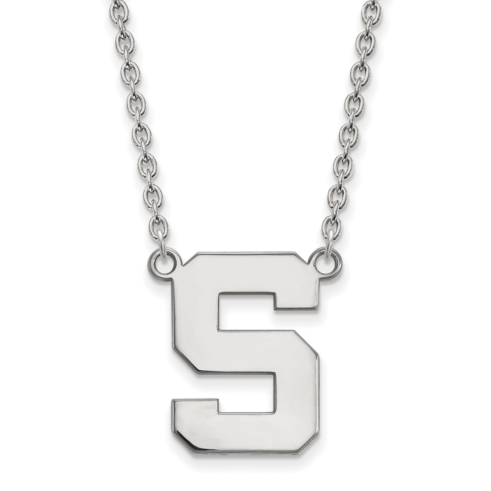 14k White Gold Michigan State Large Initial Pendant Necklace
