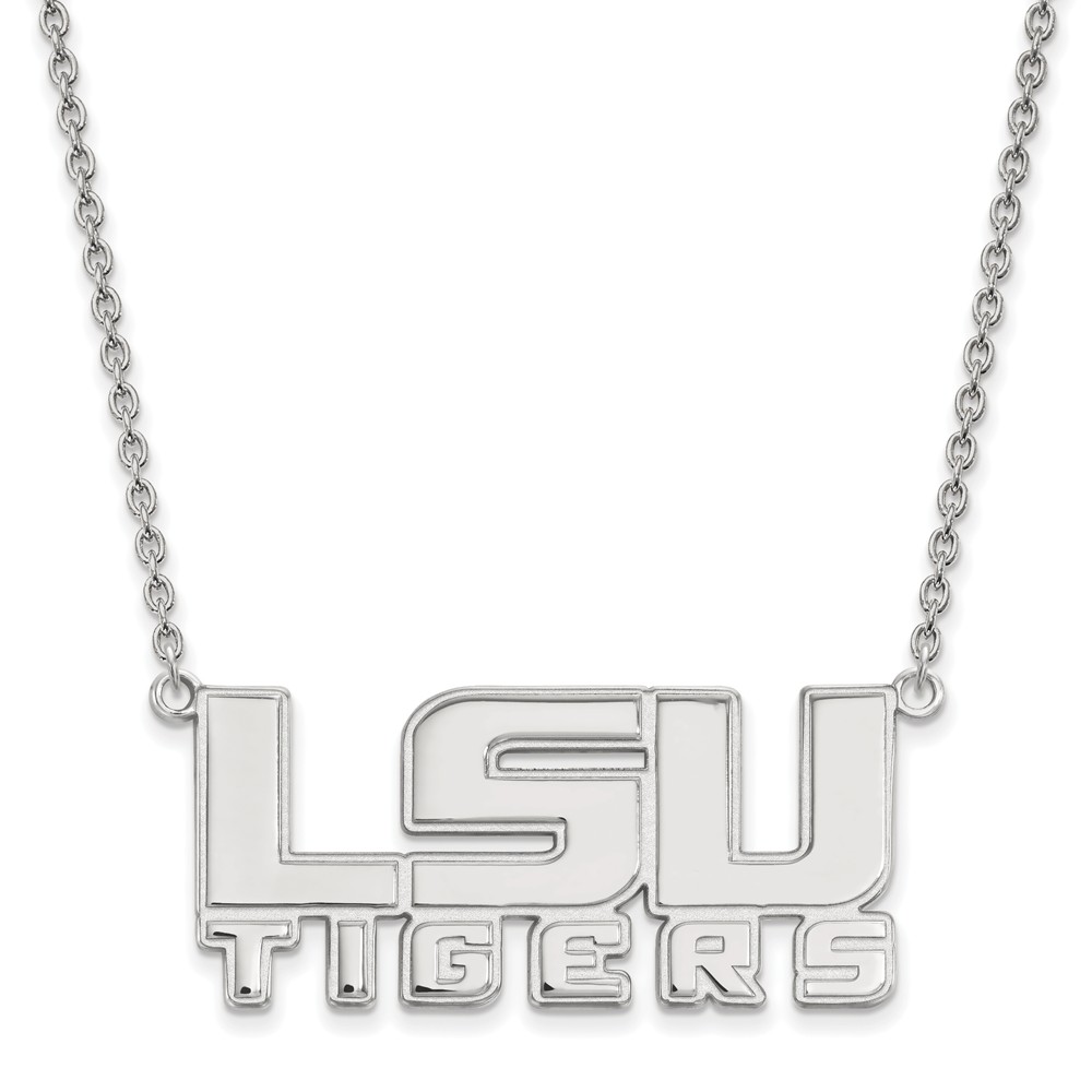 14k White Gold Louisiana State Lg 'LSU' Tigers Pendant Necklace