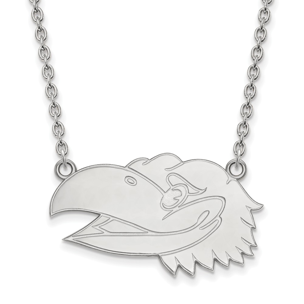 14k White Gold U of Kansas Lg Jayhawk Pendant Necklace
