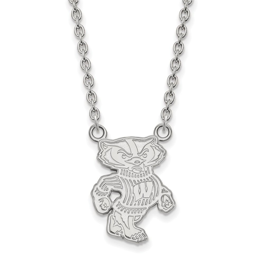 14k White Gold U of Wisconsin Logo Pendant Necklace