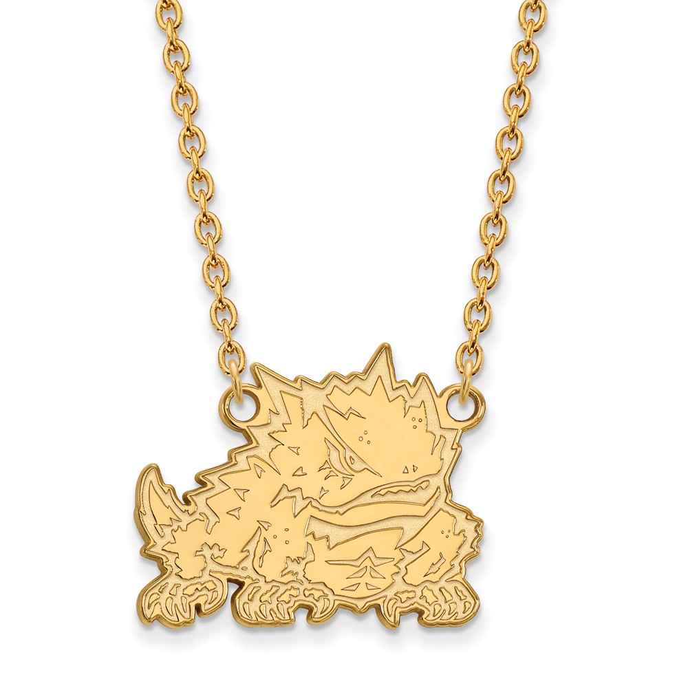 14k Yellow Gold Texas Christian U Lg Logo Pendant Necklace