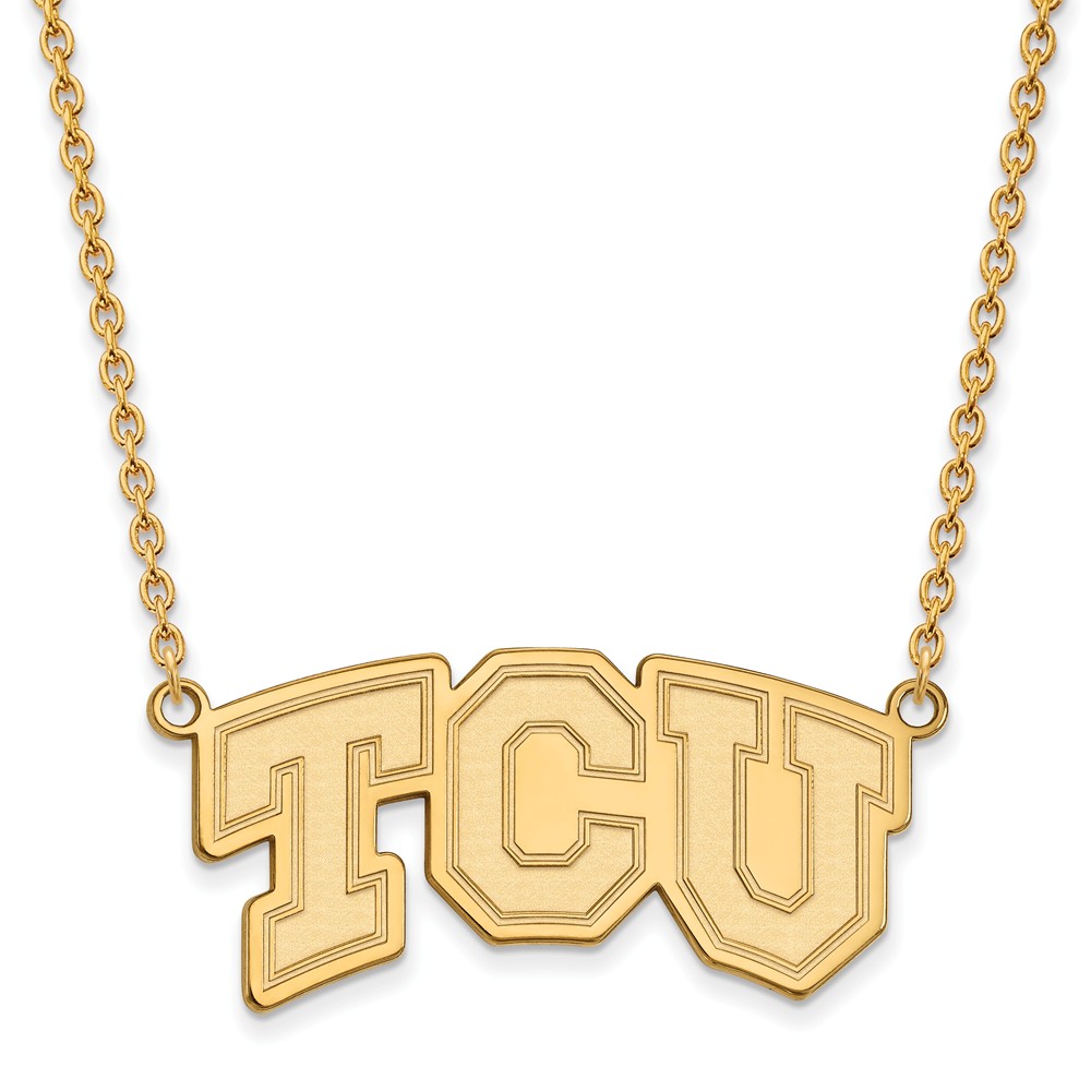 14k Gold Plated Silver Texas Christian Lg 'TCU' Pendant Necklace
