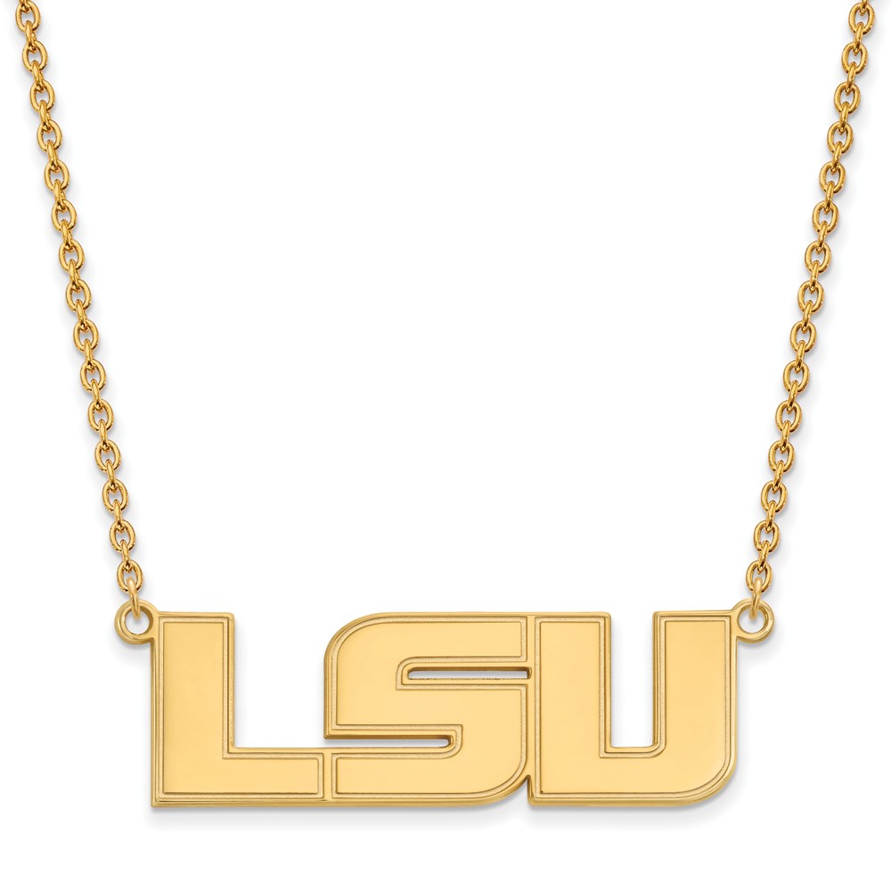 14k Gold Plated Silver Louisiana State Lg 'LSU' Pendant Necklace