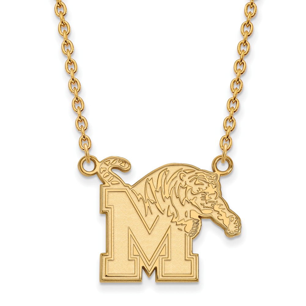 14k Gold Plated Silver U of Memphis Large Tiger Pendant Necklace