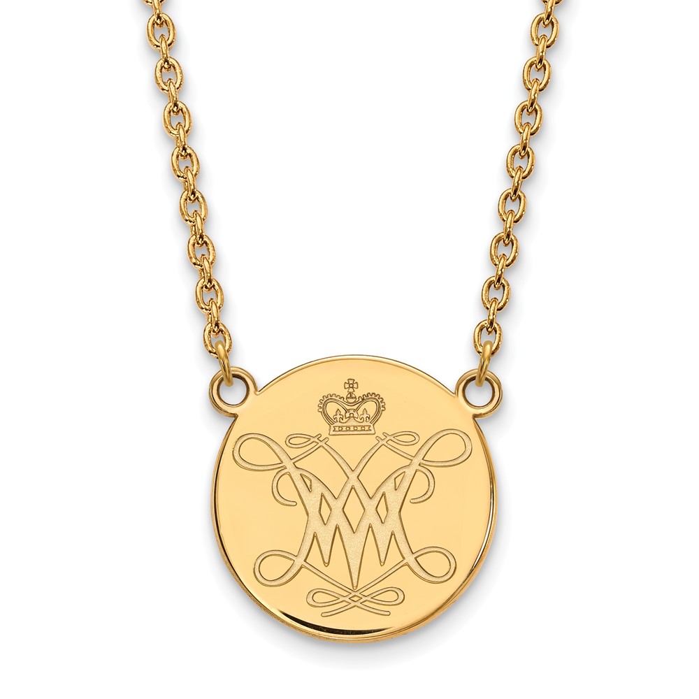 14k Gold Plated Silver William and Mary Lg Logo Pendant Necklace