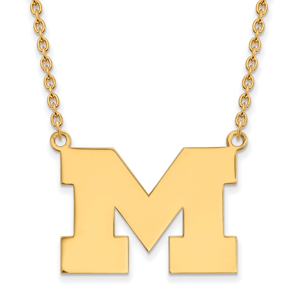 NCAA 14k Gold Plated Silver U of Michigan Large Pendant Necklace