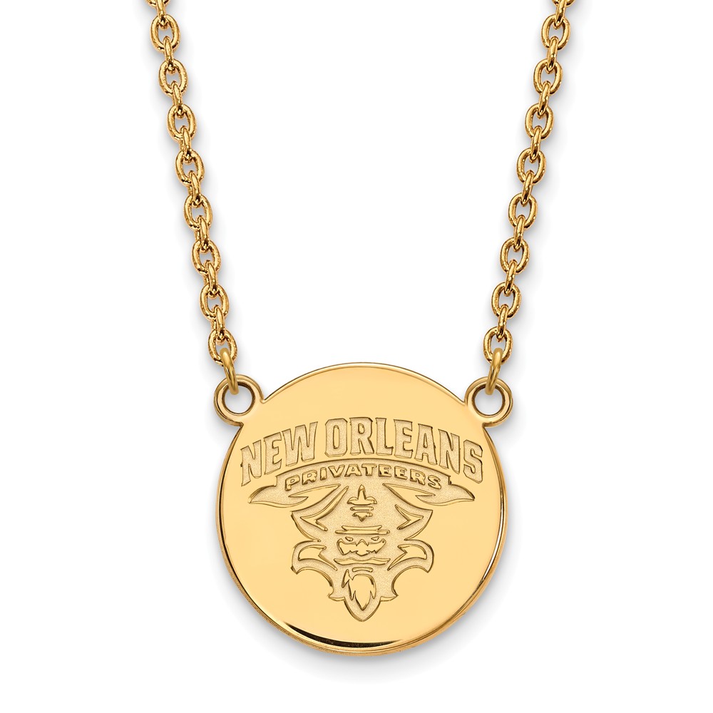 NCAA 14k Gold Plated Silver U of New Orleans Privateers Disc Necklace