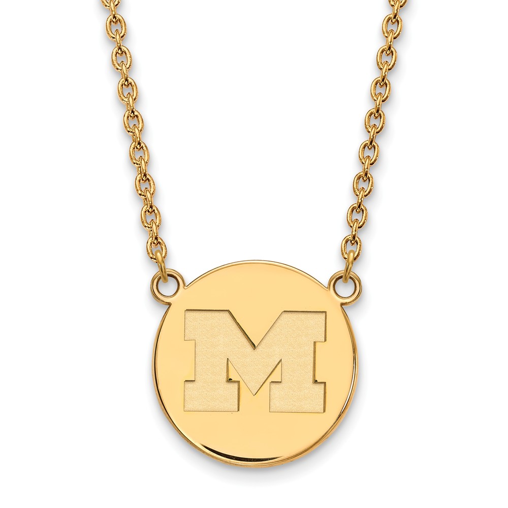 14k Gold Plated Silver U of Michigan Large Initial Disc Necklace