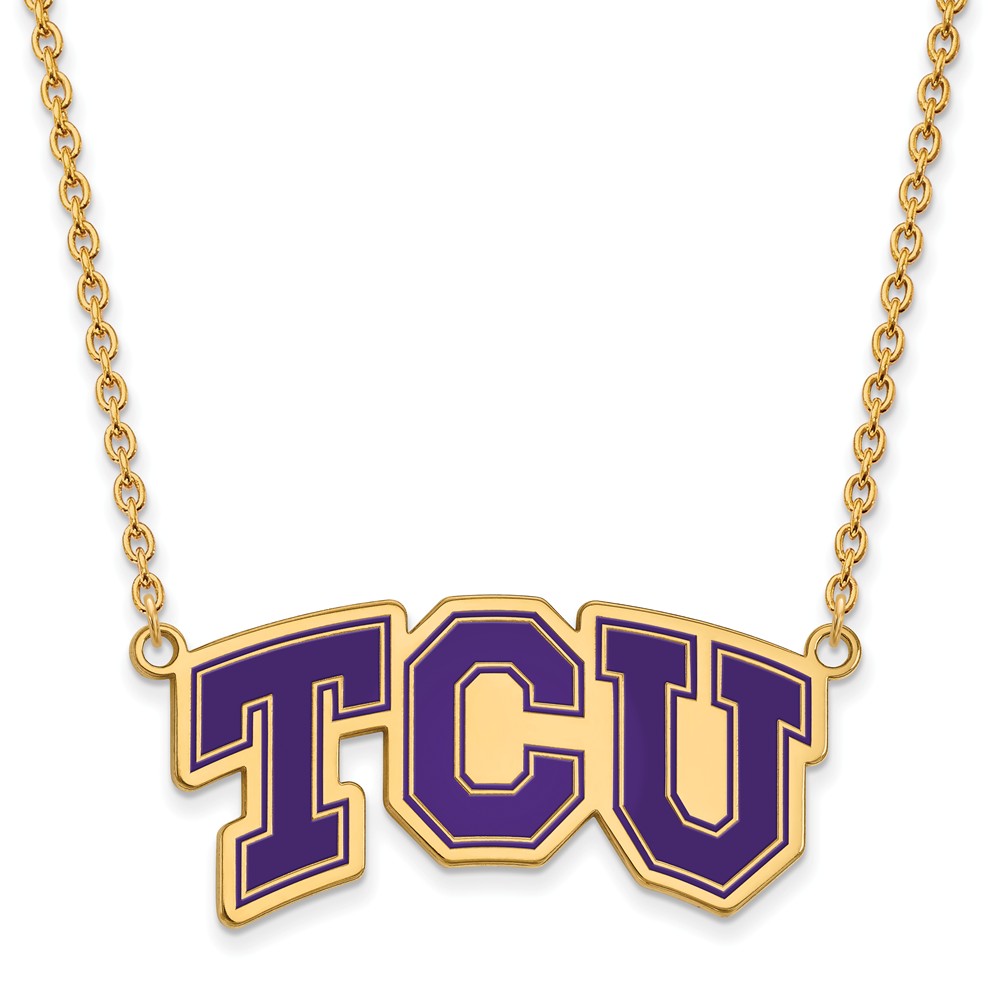 14k Gold Plated Silver Texas Christian U Lg Pendant Necklace