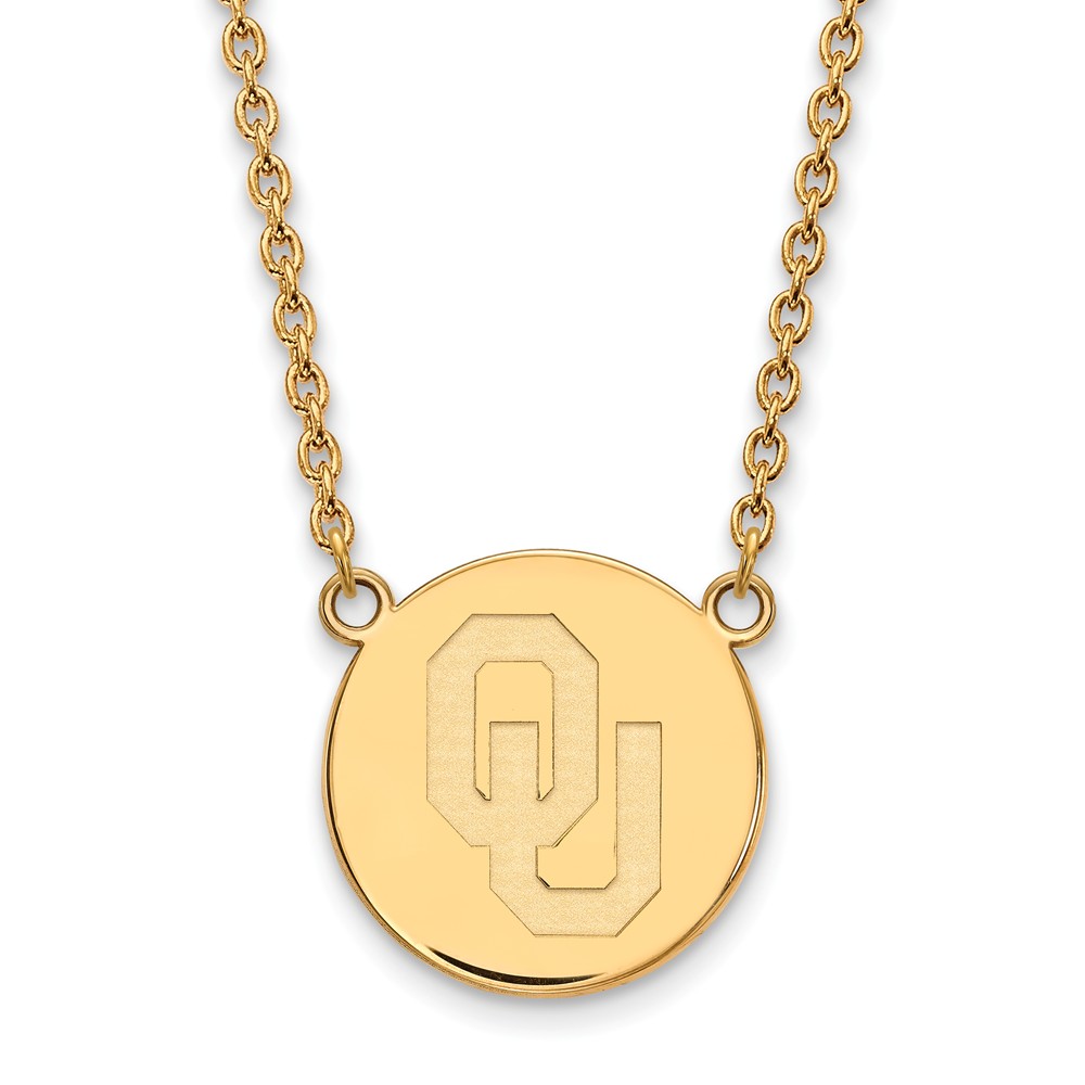14k Gold Plated Silver Oklahoma OU Disc Necklace