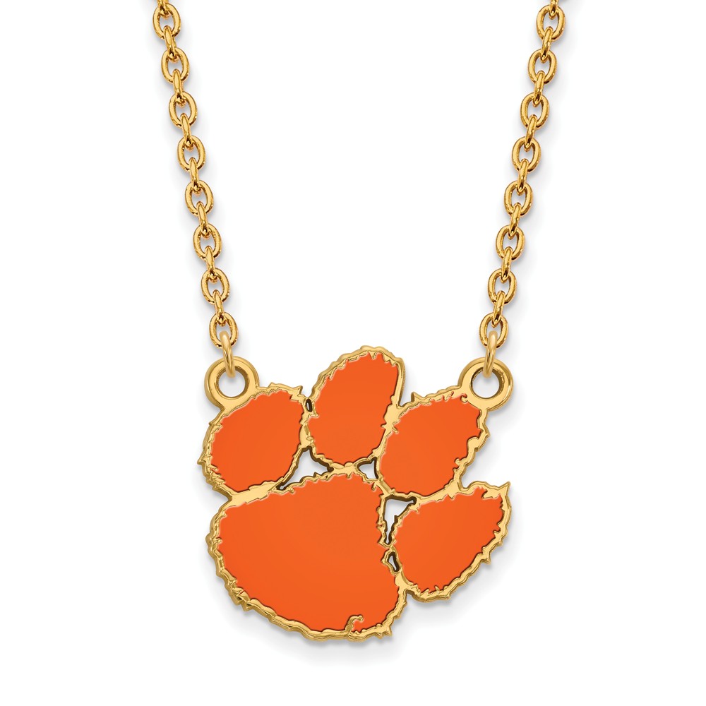 14k Gold Plated Silver Clemson U Enameled Pendant Necklace