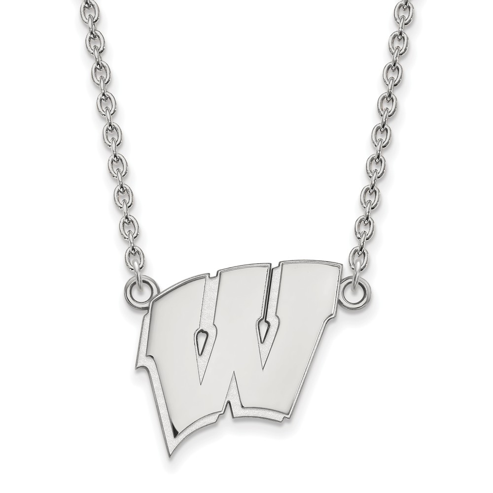 Sterling Silver U of Wisconsin Initial W Pendant Necklace
