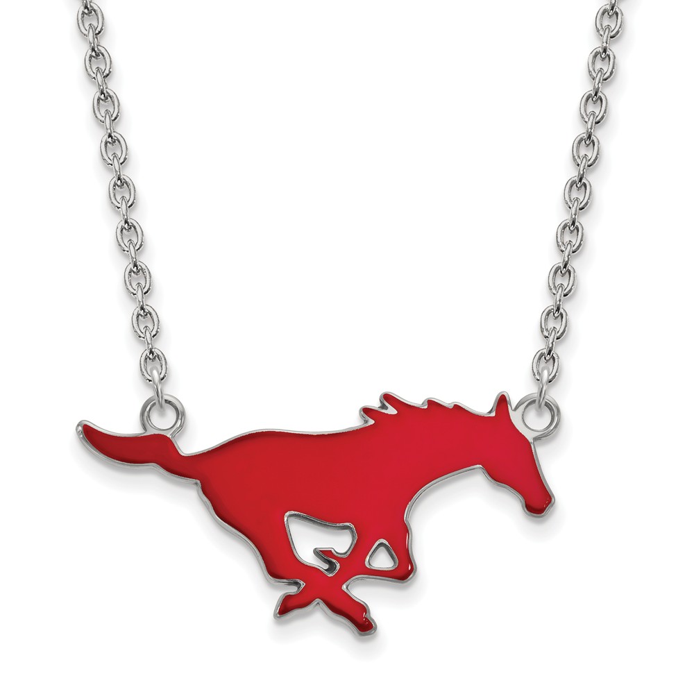 Sterling Silver Southern Methodist U Lg Enamel Pendant Necklace