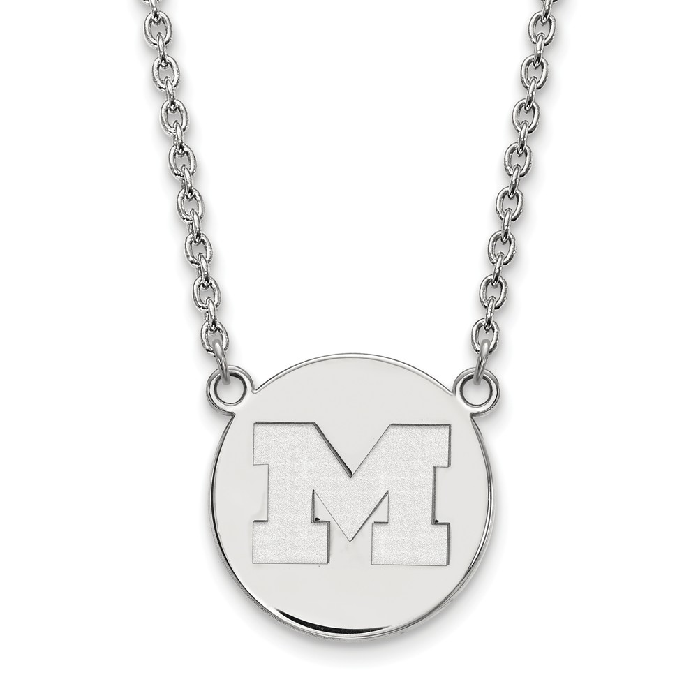 Sterling Silver U of Michigan Large Initial Disc Necklace