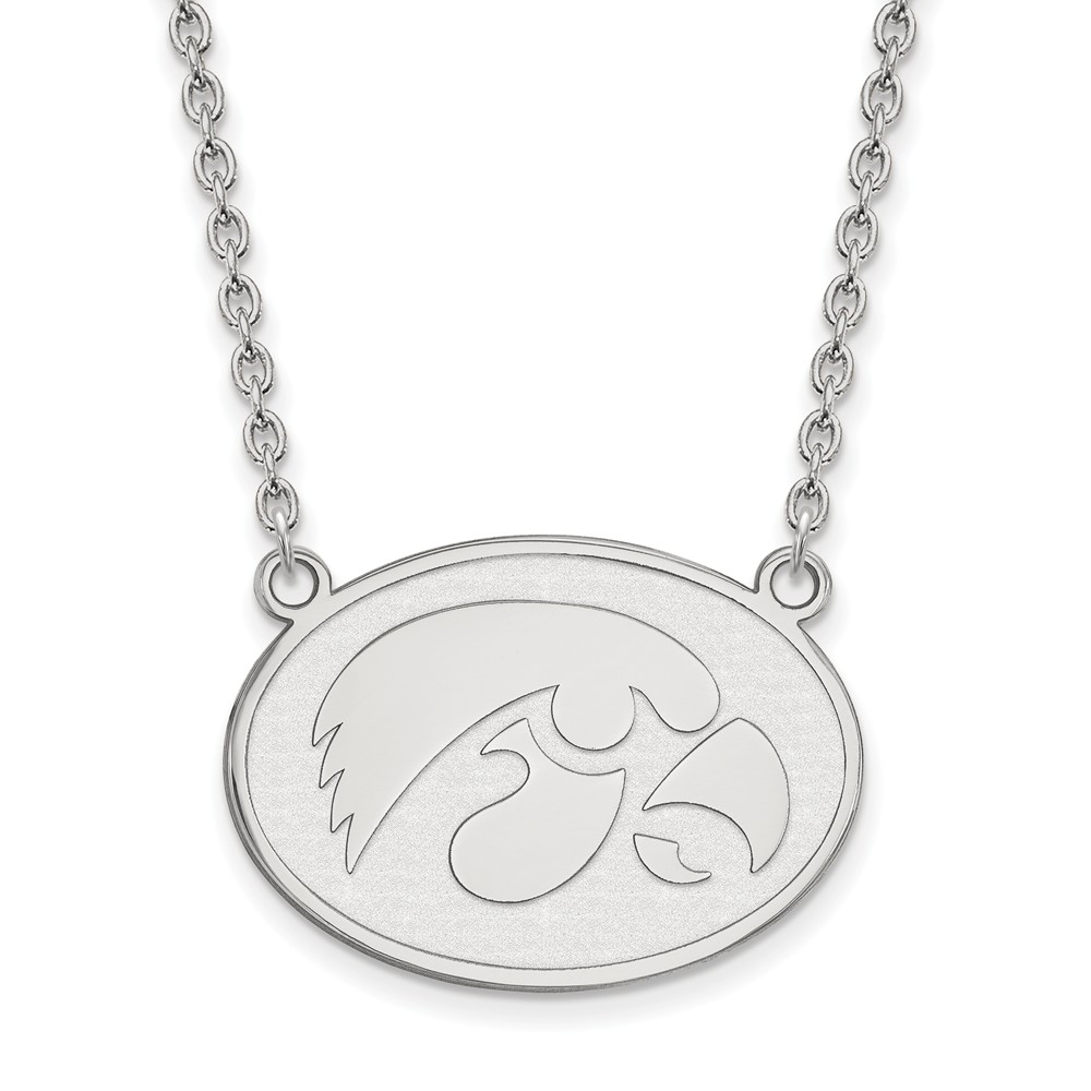 Sterling Silver U of Iowa Hawkeye Disc Pendant Necklace